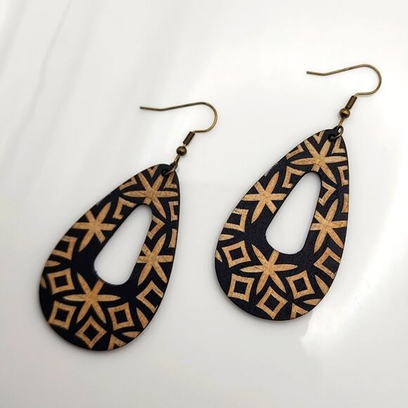 Boho Wooden Earrings - Picture 1 of 4